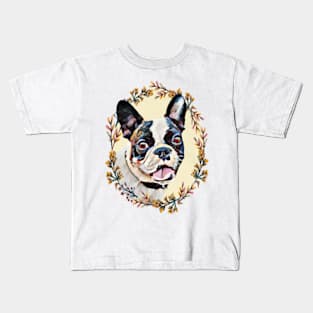 Boston Terrier - Floral Kids T-Shirt